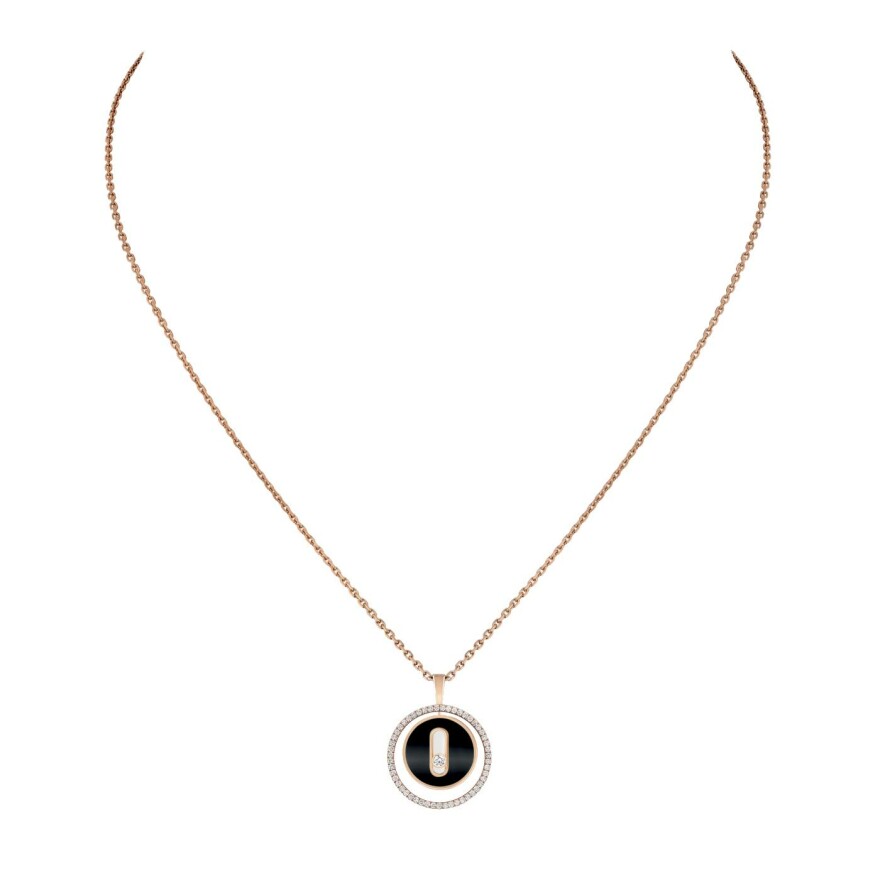 Collier Messika Lucky Move en or rose, diamants et onyx, PM