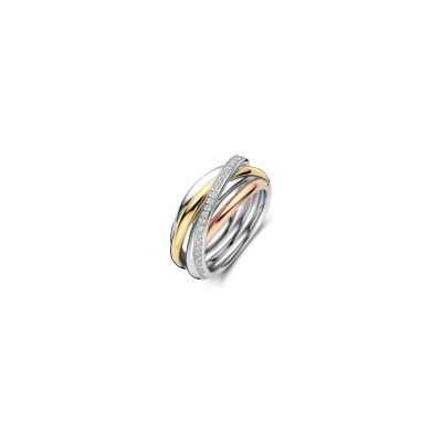 Bague Ti Sento en argent plaqué platine, argent plaqué or jaune, rose et oxyde de zirconium, taille 58
