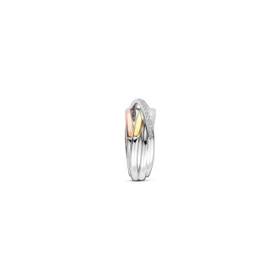 Bague Ti Sento en argent plaqué platine, argent plaqué or jaune, rose et oxyde de zirconium, taille 58
