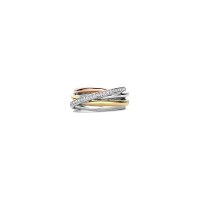 Bague Ti Sento en argent plaqué platine, argent plaqué or jaune, rose et oxyde de zirconium, taille 58