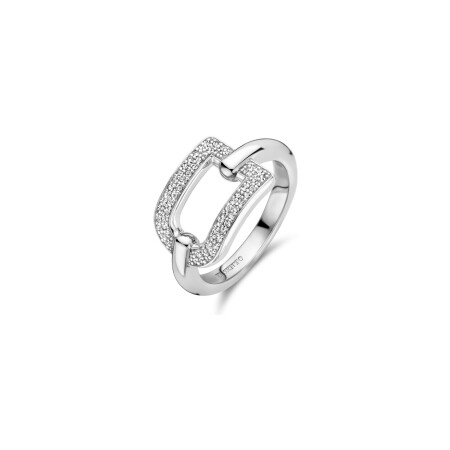 Bague Ti Sento en argent plaqué platine et oxydes de zirconium, taille 56