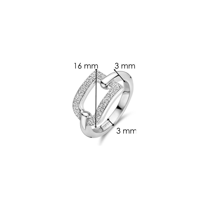 Bague Ti Sento en argent plaqué platine et oxydes de zirconium, taille 54