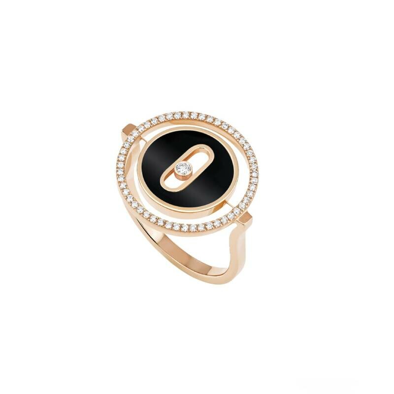 Messika Lucky Move pink gold, diamonds and onyx ring, PM
