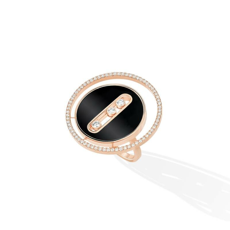 Messika Lucky Move ring, rose gold, diamonds, onyx