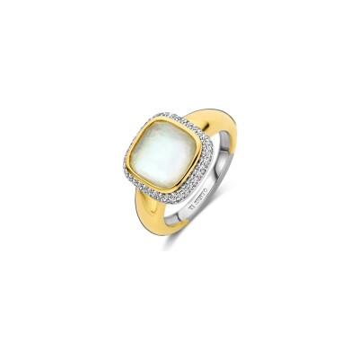 Bague Ti Sento en argent doré et nacre, taille 56