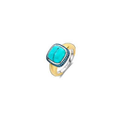 Bague Ti Sento en argent doré et pierre de couleur turquoise