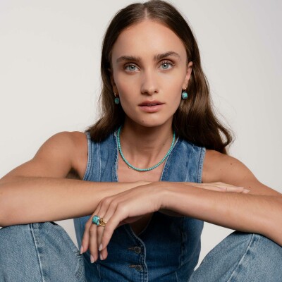 Bague Ti Sento en argent doré et pierre de couleur turquoise