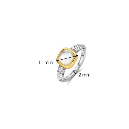 Bague Ti Sento en argent doré, argent plaqué platine et nacre, taille 56