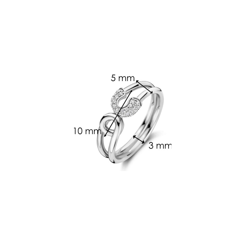 Bague Ti Sento en argent plaqué platine et oxydes de zirconium, taille 54