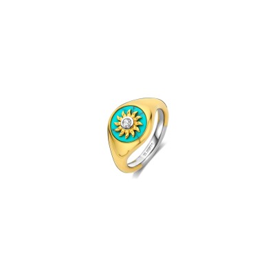 Bague Ti Sento en argent doré et pierre de couleur turquoise