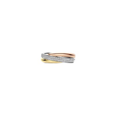 Bague Ti Sento en argent plaqué platine, argent plaqué or jaune, rose et oxyde de zirconium, taille 56