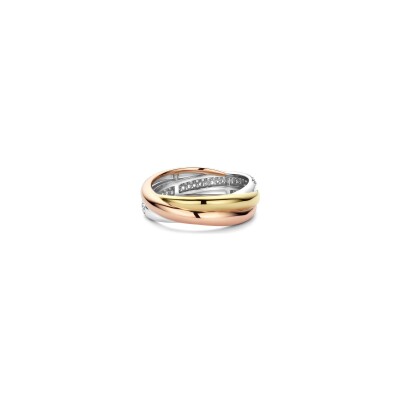 Bague Ti Sento en argent plaqué platine, argent plaqué or jaune, rose et oxyde de zirconium, taille 56