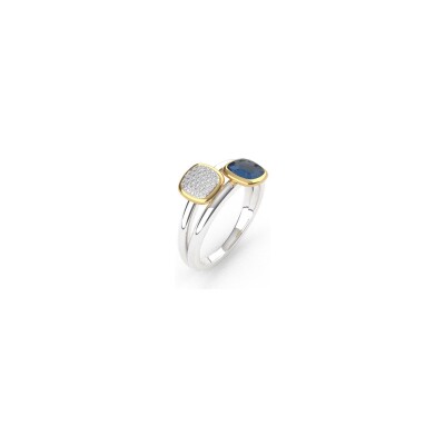 Bague Ti Sento en argent doré et cristal synthétique bleu