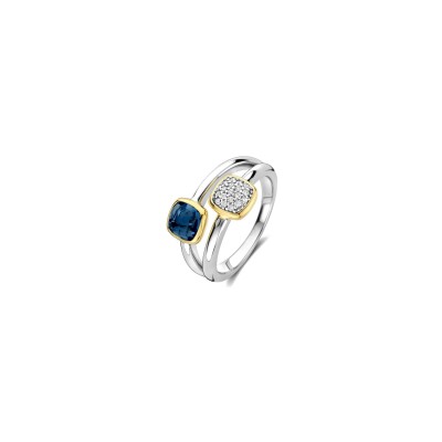Bague Ti Sento en argent doré et cristal synthétique bleu