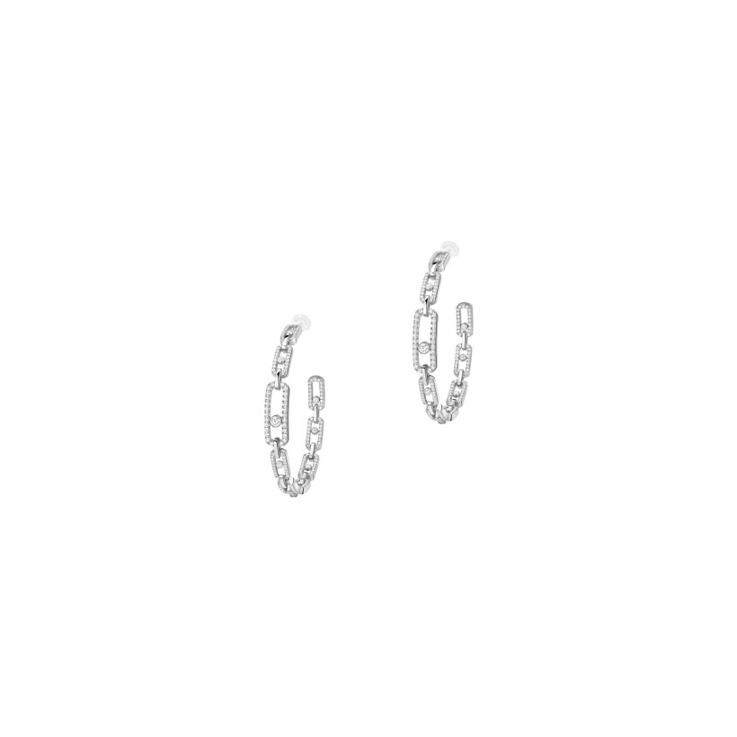 Boucles d'oreilles créoles Messika Move Link Moyen modèle en or blanc et diamants