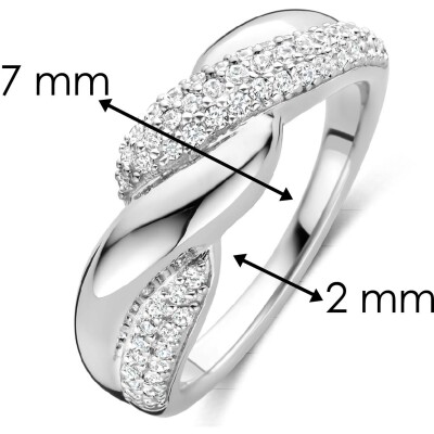 Bague Ti Sento en argent plaqué platine et oxyde de zirconium, taille 56