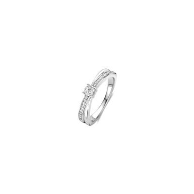 Bague Ti Sento en argent plaqué platine et oxyde de zirconium, taille 52