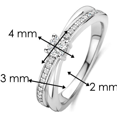 Bague Ti Sento en argent plaqué platine et oxyde de zirconium, taille 52