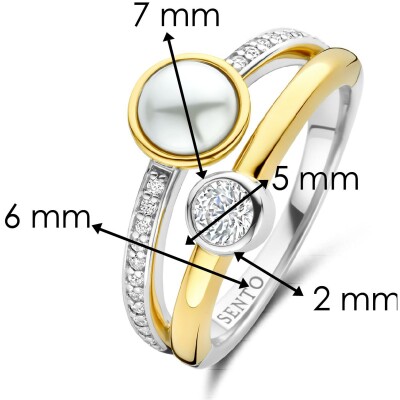 Bague Ti Sento en argent doré, perles et oxyde de zirconium, taille 56