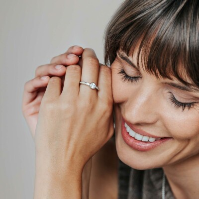 Bague Ti Sento en argent plaqué platine et oxyde de zirconium, taille 56