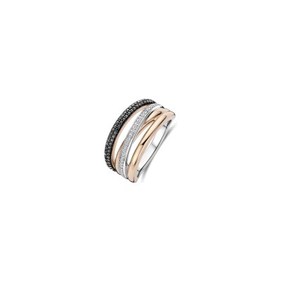 Bague Ti Sento en argent plaqué or rose et oxyde de zirconium, taille 58