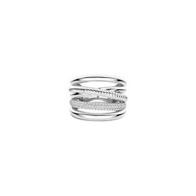 Bague Ti Sento en argent plaqué platine et oxyde de zirconium, taille 60