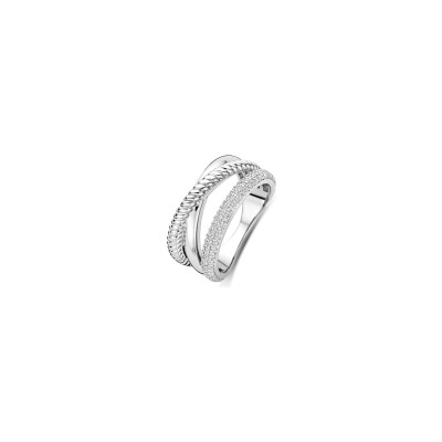 Bague Ti Sento en argent plaqué platine et oxyde de zirconium, taille 58