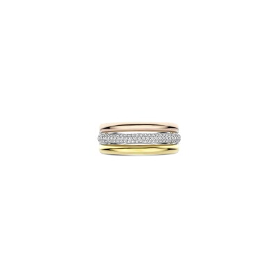 Bague Ti Sento en argent plaqué platine, argent plaqué or jaune, rose et oxyde de zirconium, taille 54