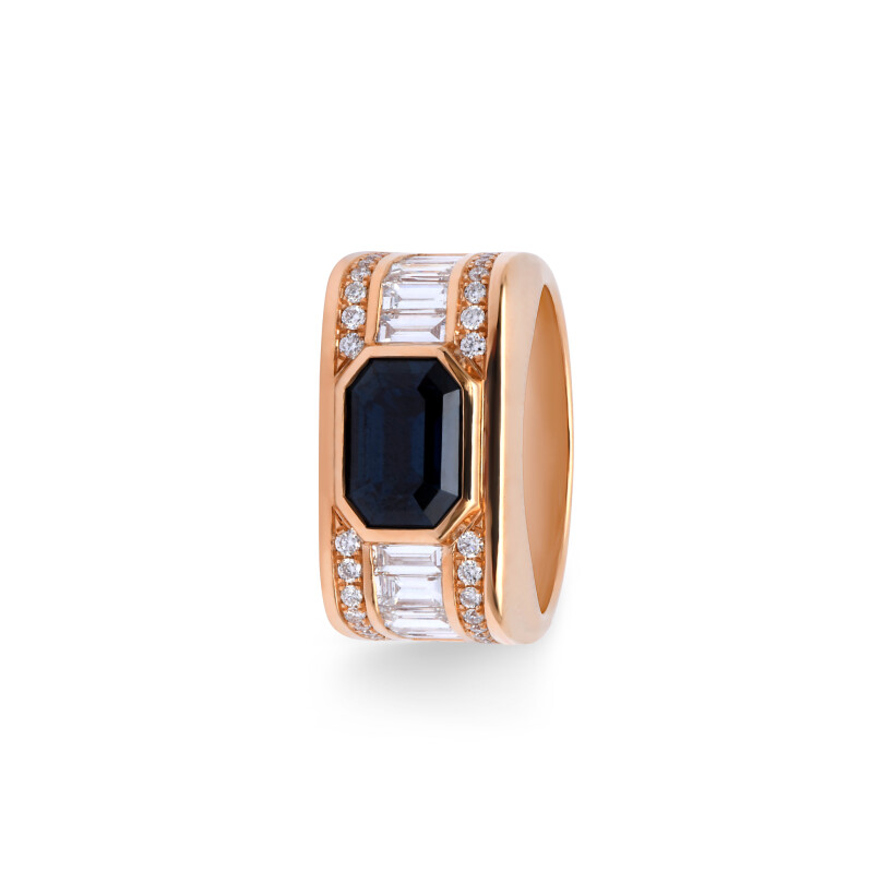 Bague Tank en or rose, saphir et diamants