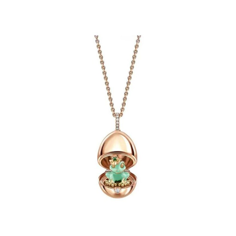 Collier Fabergé Essence en or rose, diamants et émeraude