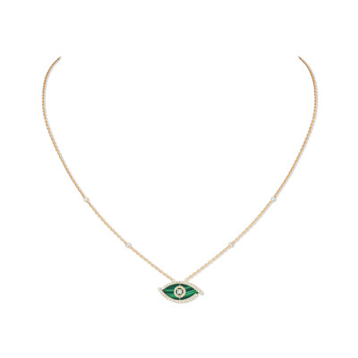 Collier Messika Lucky Eye Color en or jaune, malachite et diamants