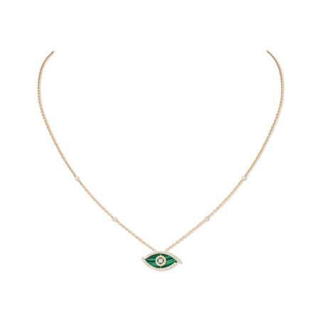 Collier Messika Lucky Eye Color en or jaune, malachite et diamants