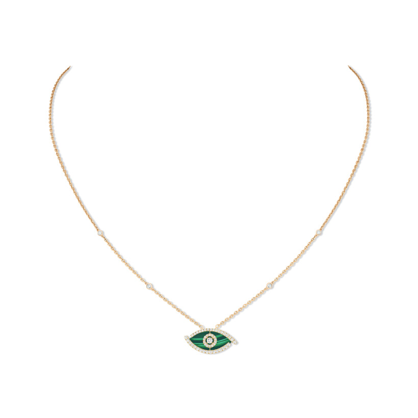 Messika Lucky Eye Color necklace, rose gold, malachite and diamonds