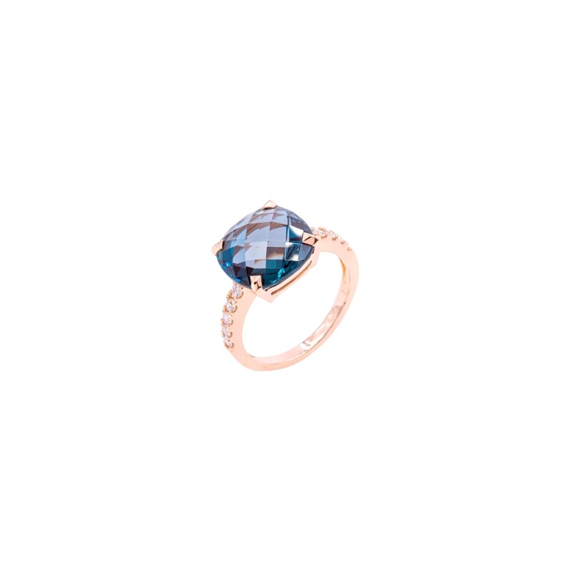 Bague Cesare Pompanon Poppy Blue moyen modèle en or rose et topaze Blue London et diamants blancs