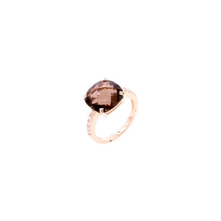 Bague Cesare Pompanon Poppy Blue moyen modèle en or rose et quartz fumé et diamants blancs