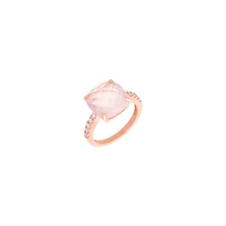 Bague Cesare Pompanon Poppy Blue moyen modèle en or rose et quartz rose et diamants blancs