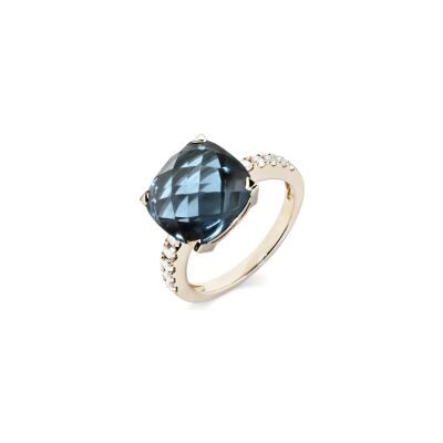 Bague Cesare Pompanon Poppy Blue en or rose, diamants et topaze london blue, grand modèle