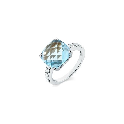 Bague Cesare Pompanon Poppy Blue en or blanc, diamants et topaze sky blue, grand modèle