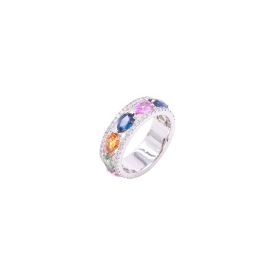 Bague Cesare Pompanon Tutti Frutti grand modèle en or blanc et saphirs et diamants blancs