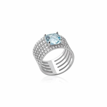 Bague en argent rhodié, oxydes de zirconium et pierre synthétique