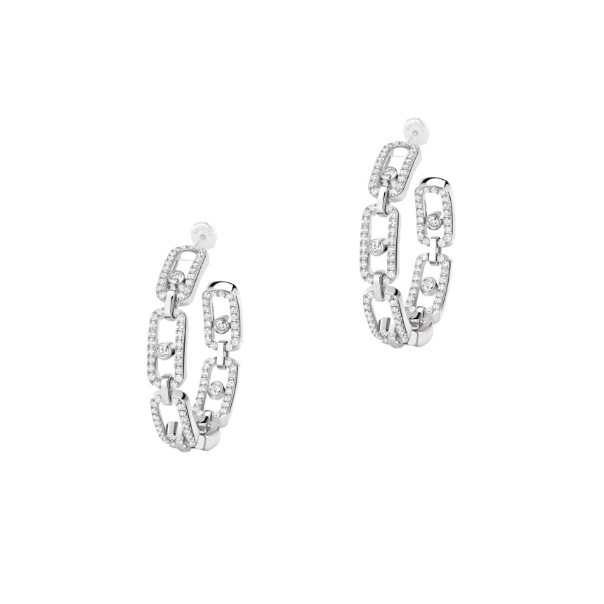 Messika Move Link PM in white gold, diamonds creole earrings