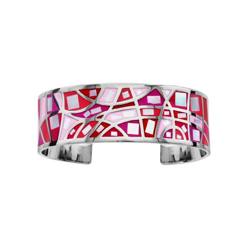 Bracelet acier stella mia motif rond dégradé rose avec nacre