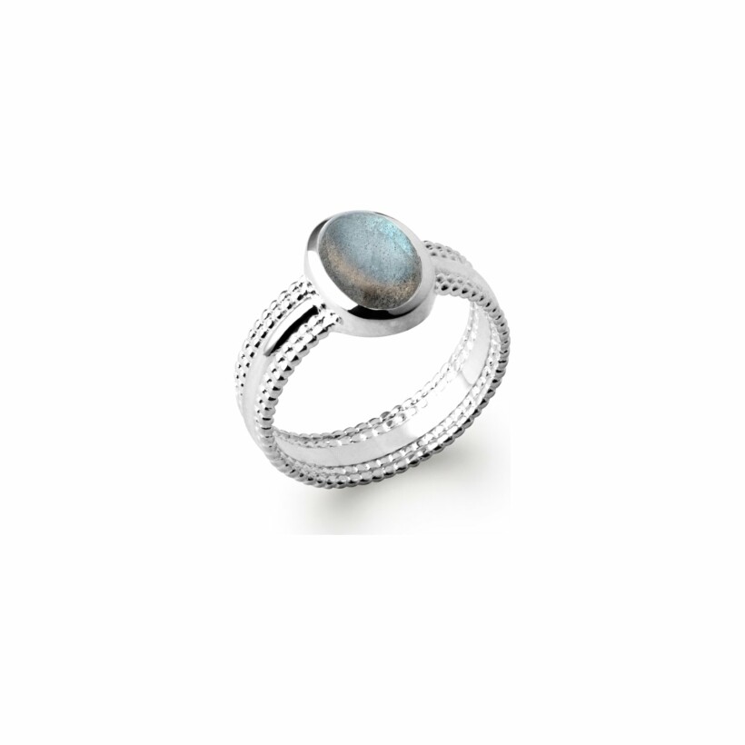 Bague en argent rhodié et labradorite