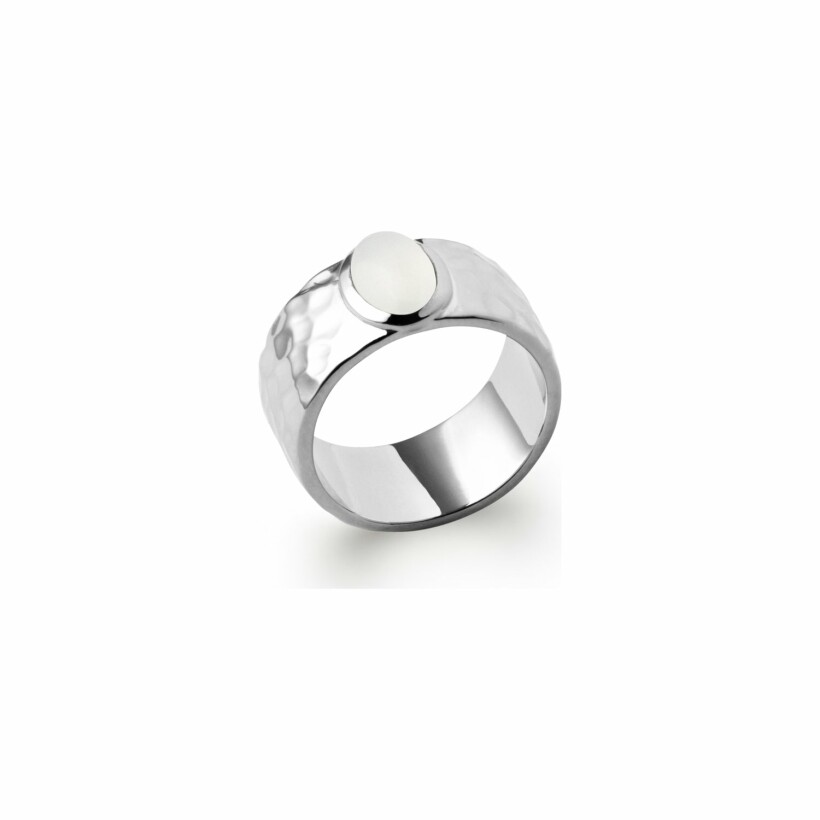 Bague en argent rhodié et pierre de lune