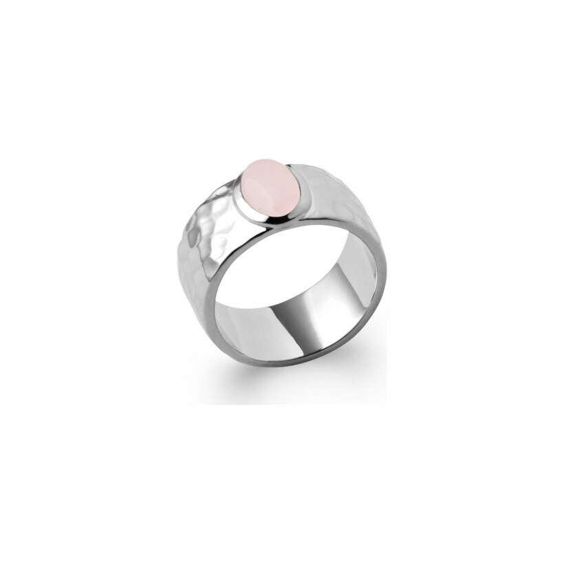 Bague en argent rhodié et quartz rose