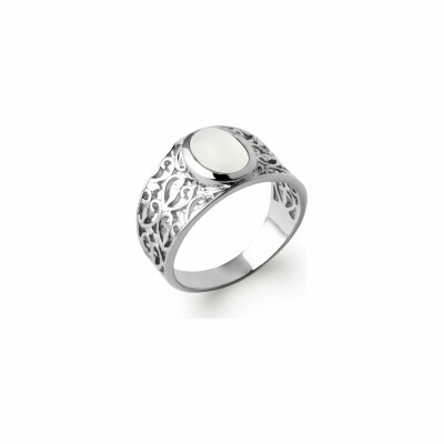 Bague en argent rhodié et pierre de lune