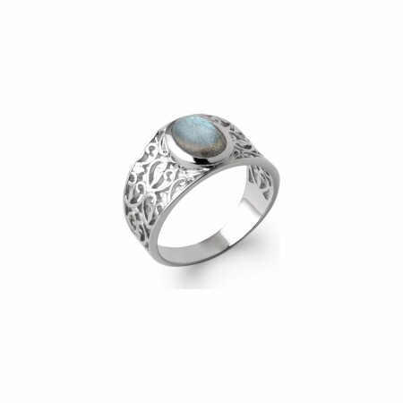 Bague en argent rhodié et labradorite