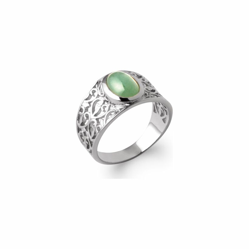 Bague en argent rhodié et aventurine