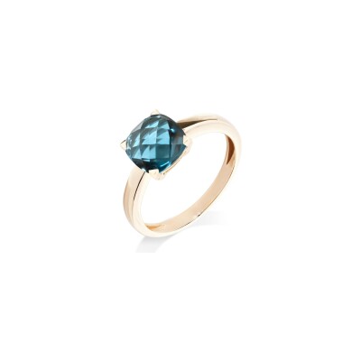 Bague Cesare Pompanon Poppy Blue mini en or rose et topaze london blue