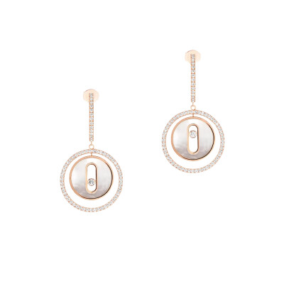 Boucles d'oreilles créoles Messika Lucky Move en or rose, nacre et diamants